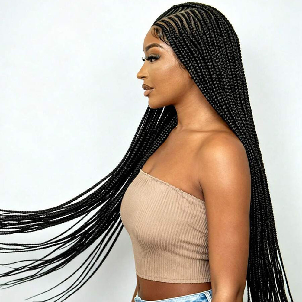 Lace Front Long Straight Back Cornrow Braided Wig Black