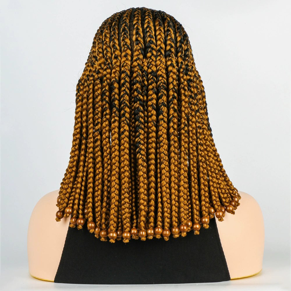 Ombre Brown Box Braided Bob Wig with Beads