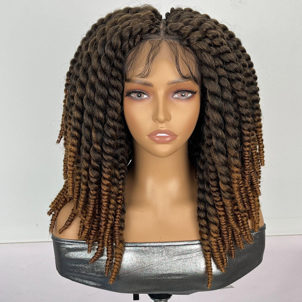 14" Brown Ombre Jumbo Senegalese Twist Bob Wig