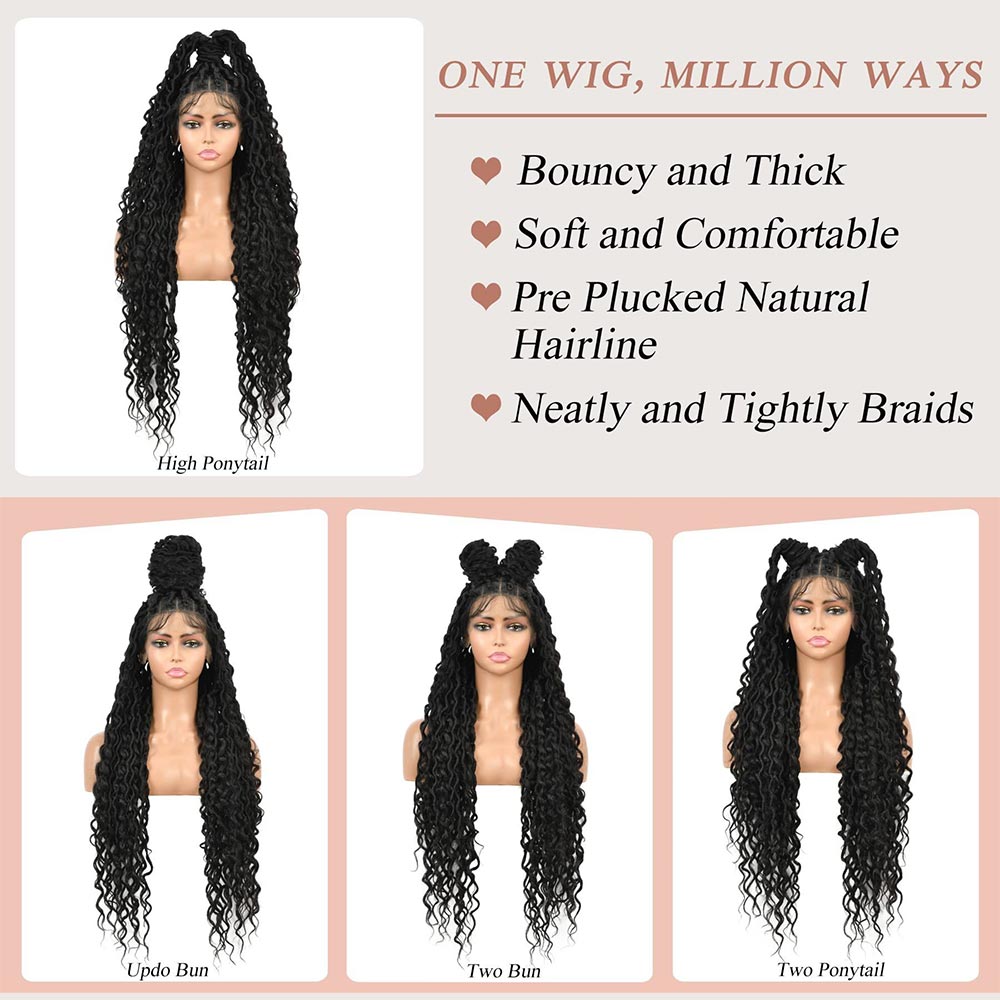 32" Full Lace Boho Faux Locs Braided Wig Different Styles