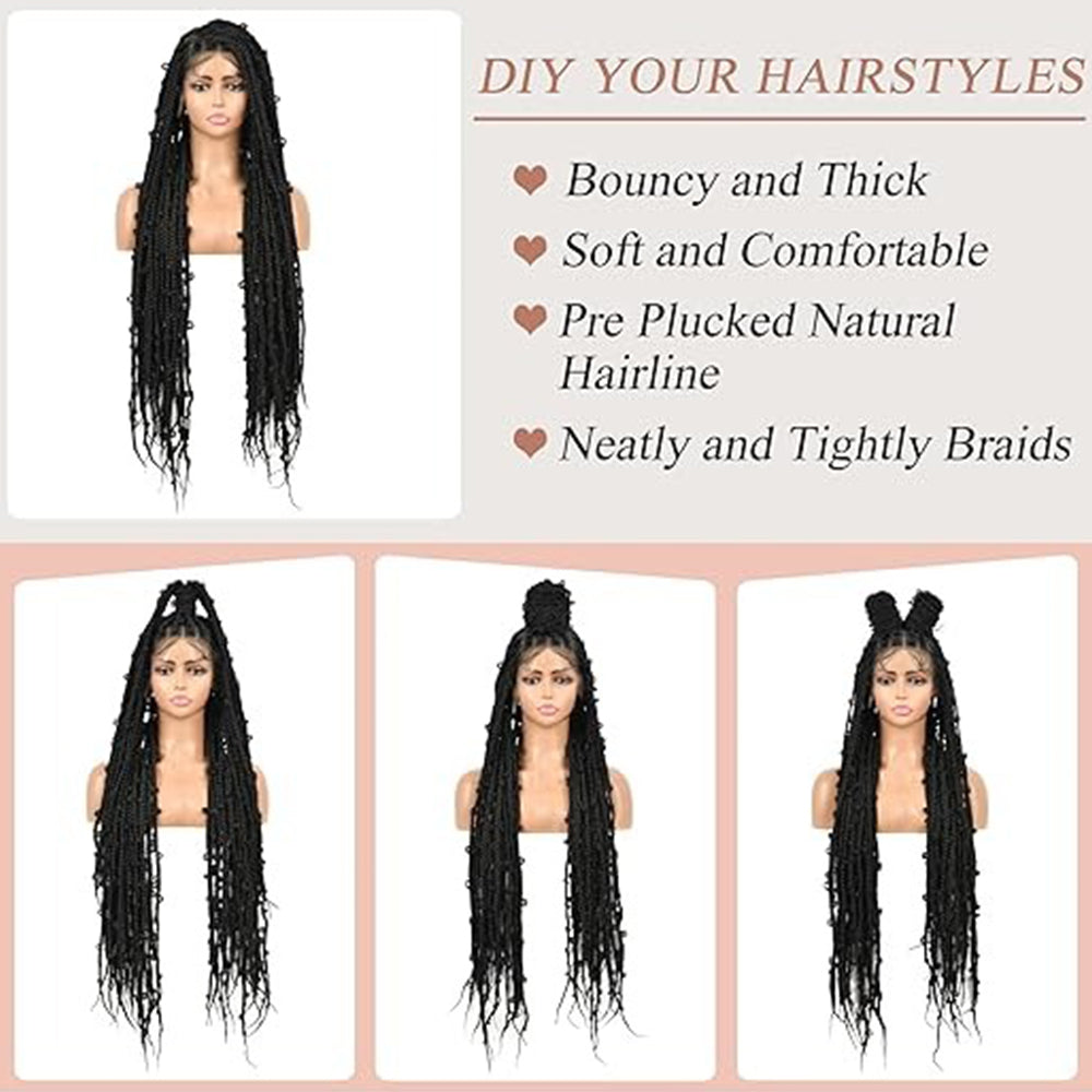 36" Full Lace Knotless Black Butterfly Box Braided Wig