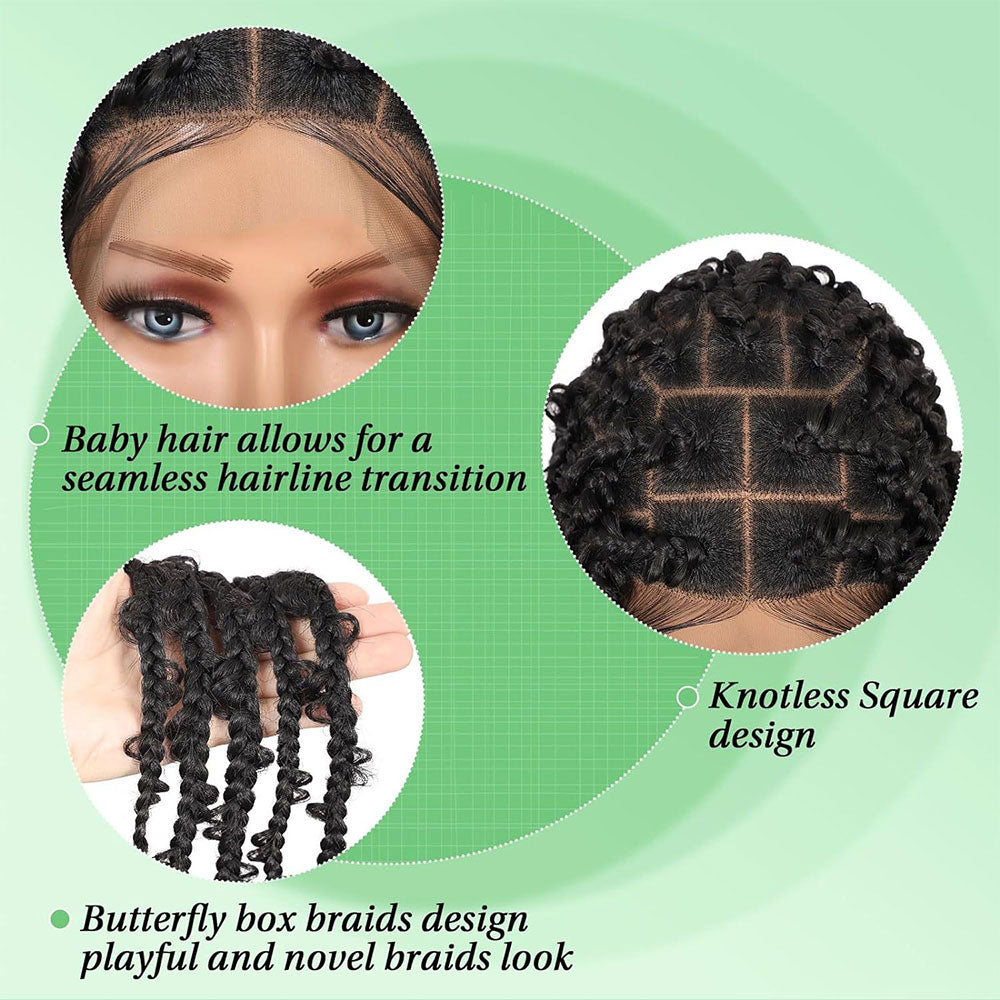 36" Black Full Lace Boho Goddess Box Braids Wig Detail