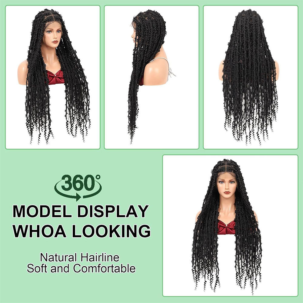 36" Black Full Lace Boho Goddess Box Braids Wig