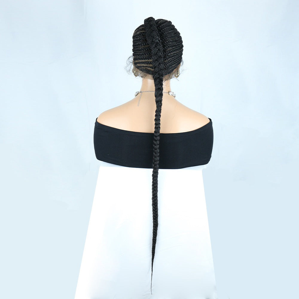 Full Lace Hand Braided Cornrow Ponytail Wig 36" Black