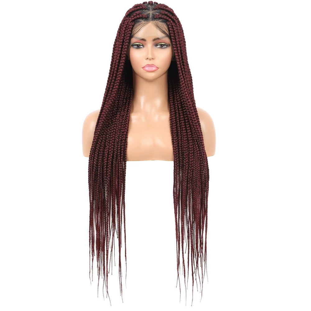 36 Inch Burgundy Full Lace Triangle Part Knotless Braided Wig