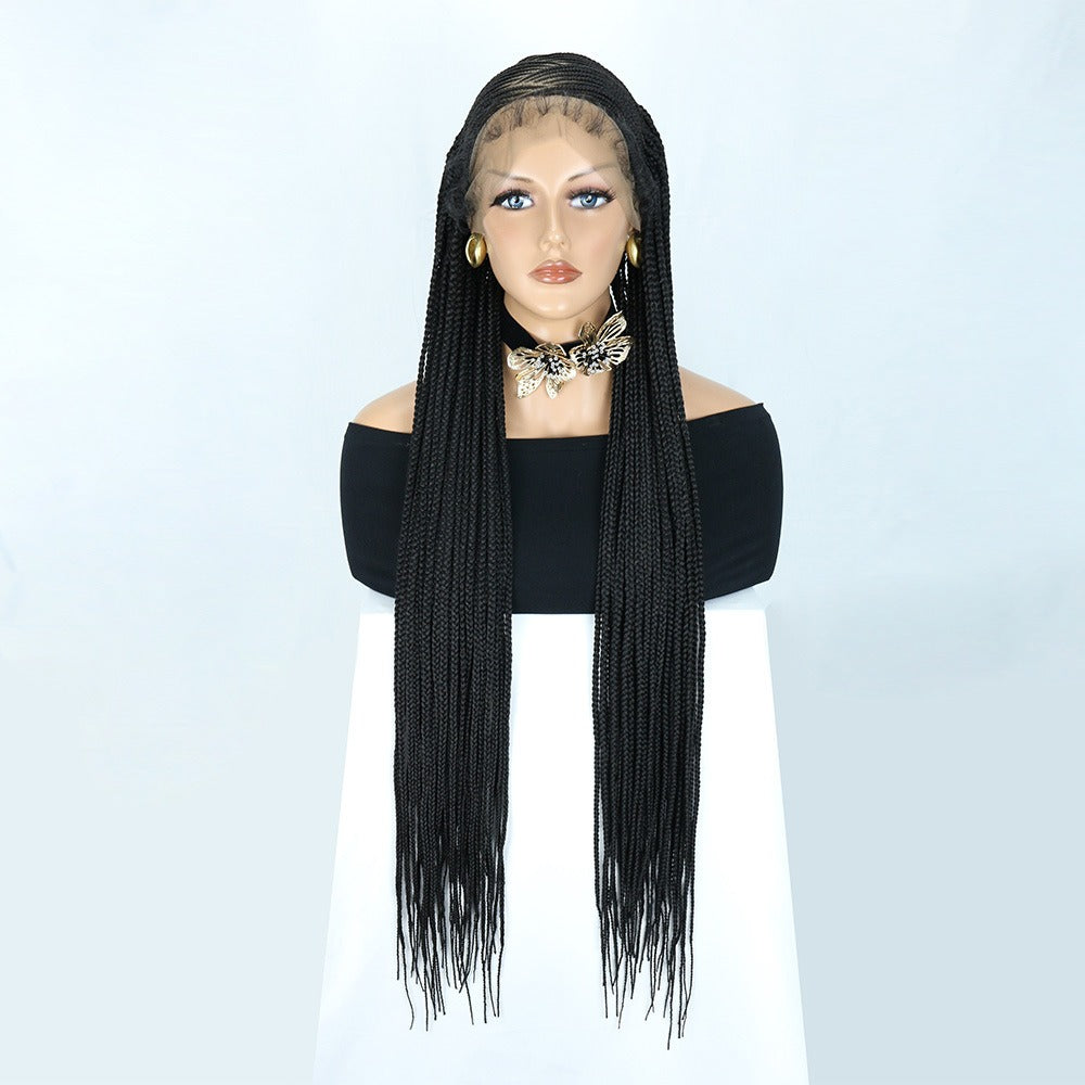 36" Front Lace Black Long Cornrow Braids Knotless Micro Braided Wig