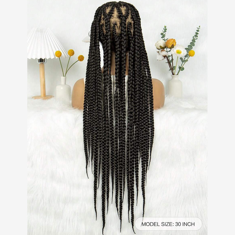 Full Lace Hand Braided Heart Pattern Feed In Cornrow Wig 36"