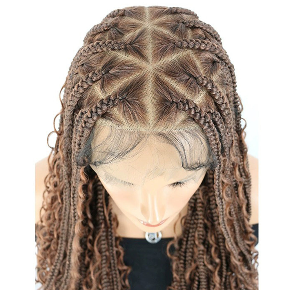 Brown Ombre 36" Full Lace knotless Boho Braids Wig