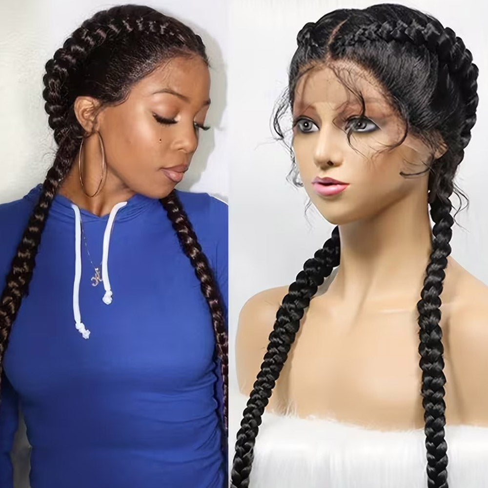 Lace Front 2 Dutch Braids Cornrow Braided Wig Black