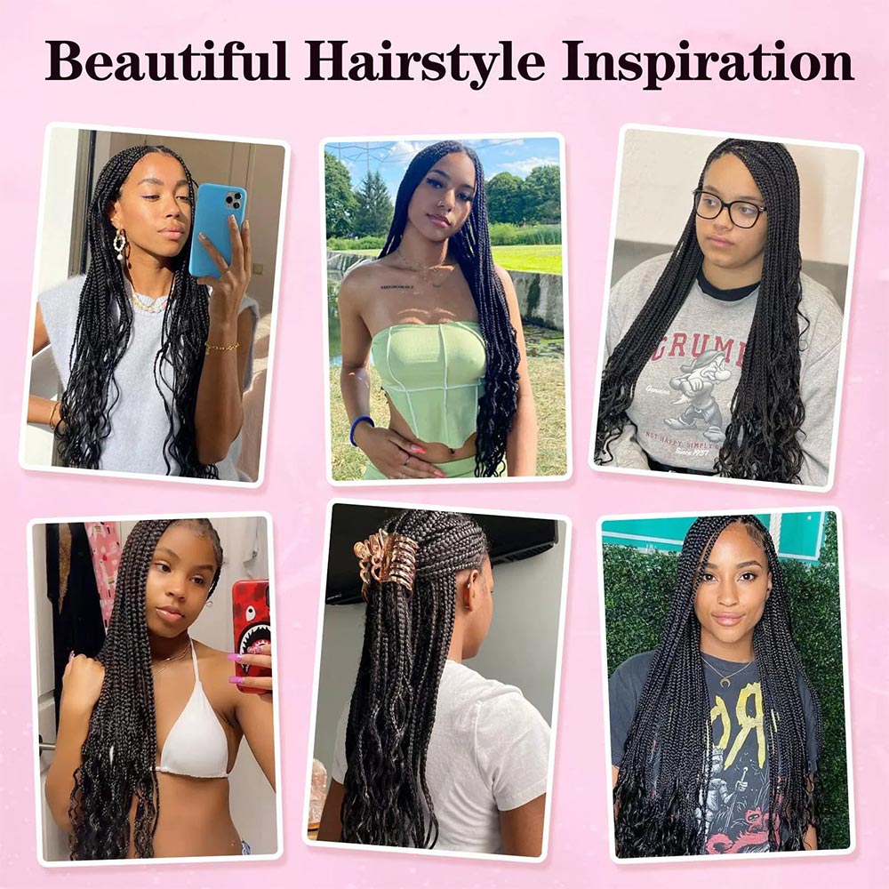 Black Full Double Lace Boho Braided Wig with Curly Ends 38 inch