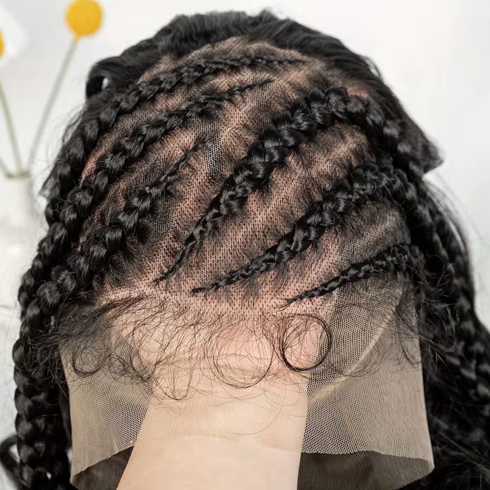 Black Lace Front Cornrow Braided Boho Curly Wig