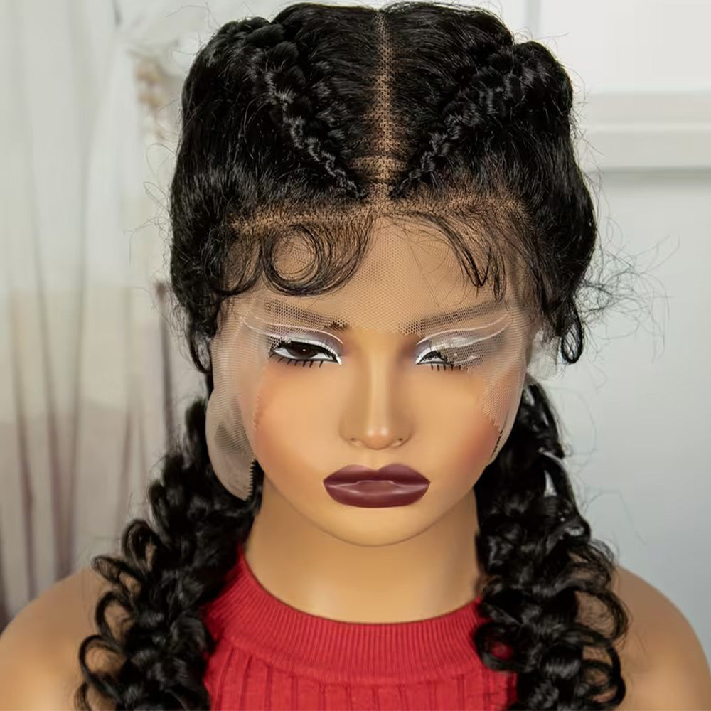Full Lace Feed-In Cornrow Black Box Braid Wig
