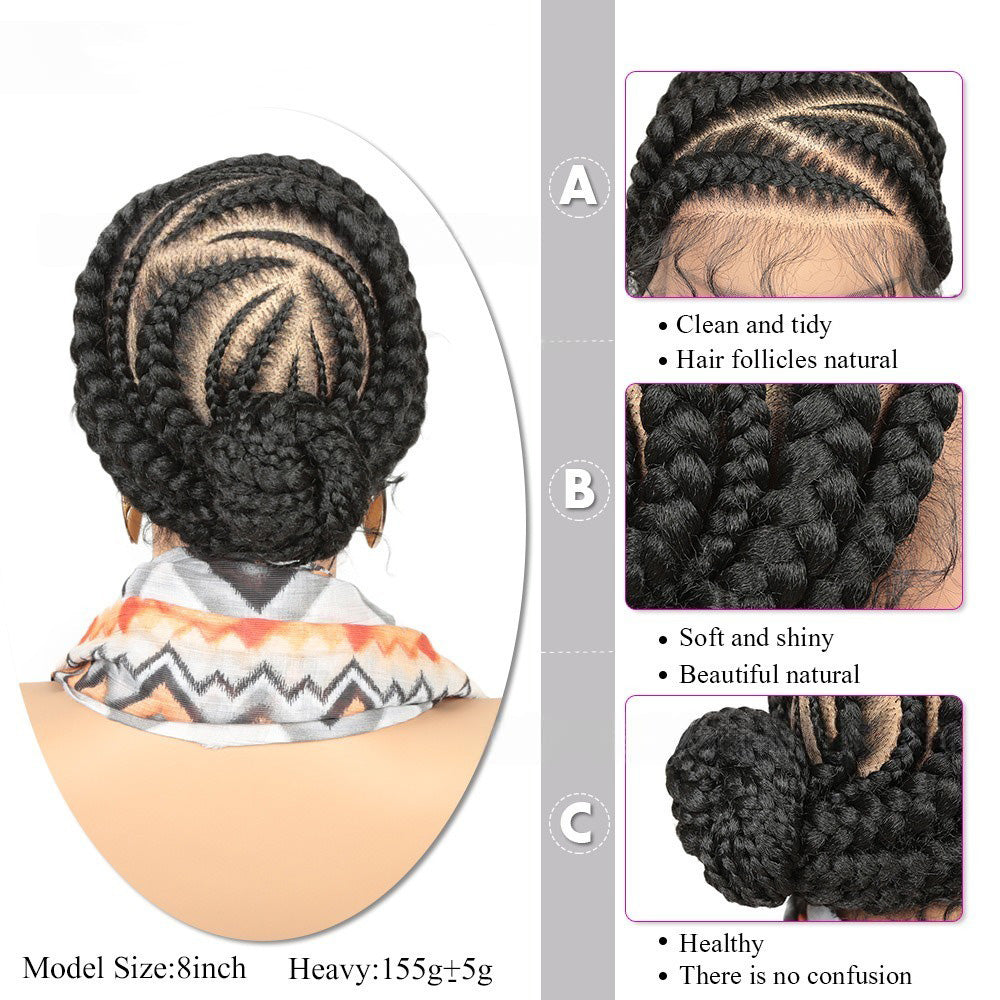 Black Full Lace Hand-Braided Cornrow Low Bun Braided Wig