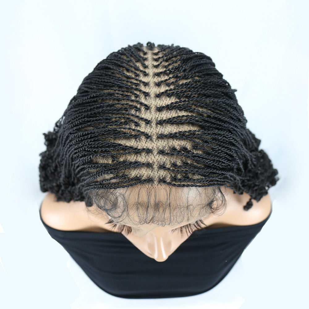 Black Full Lace Micro Twist Braided Boho Curly Wig