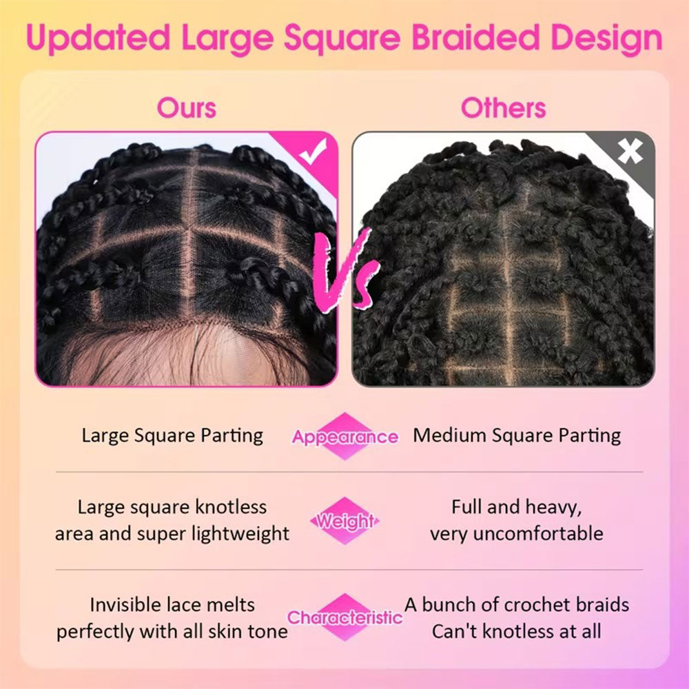 HD Full Lace Knotless Jumbo Box Braids Wig with Large Square Parts