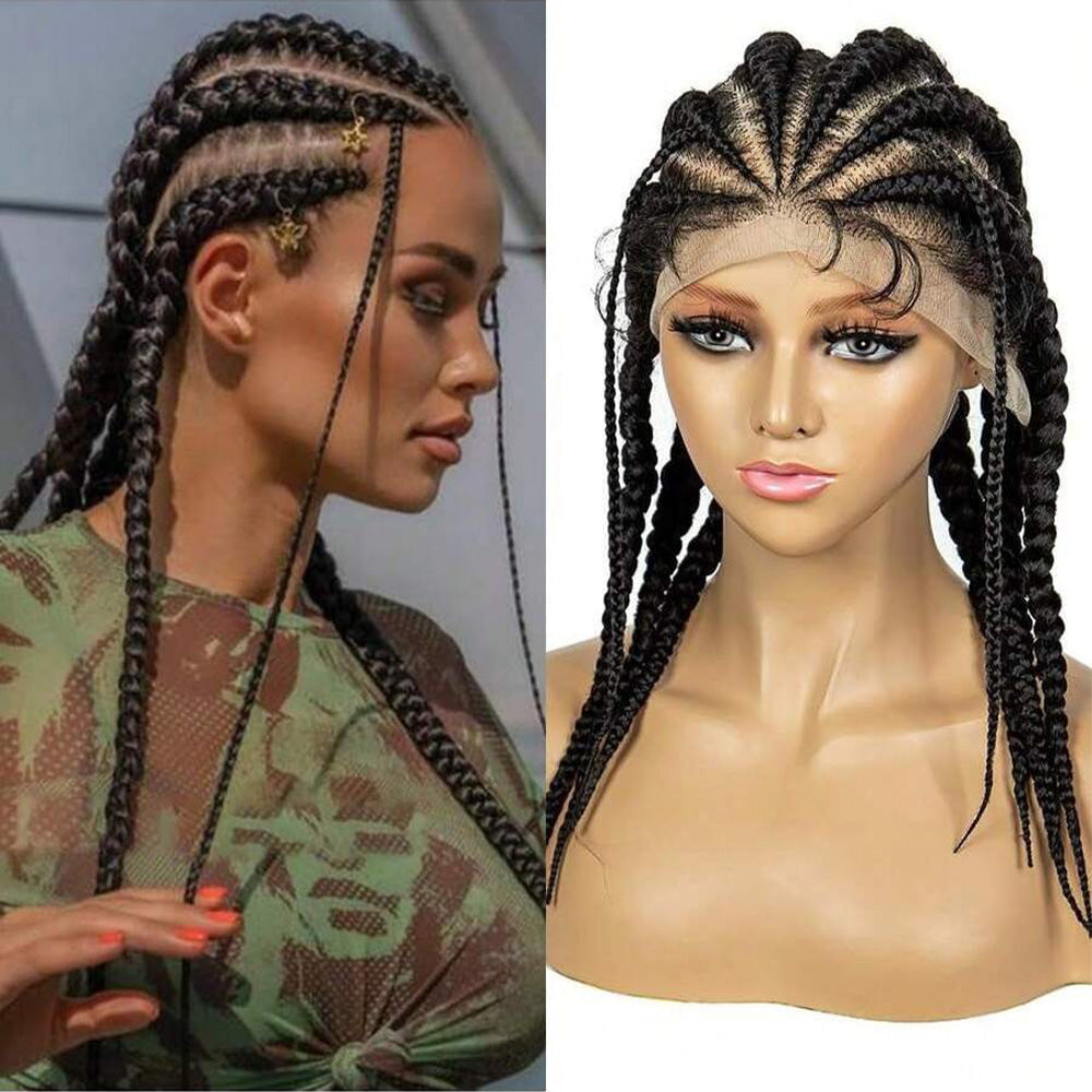 100% Hand Braided Cornrow Boxer Braids Full Lace Wig Black