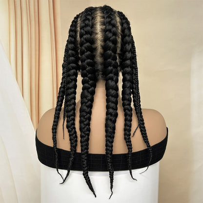  Black 100% Hand Braided Cornrow Boxer Braids Full Lace Wig