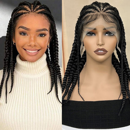 100% Hand  Black Braided Cornrow Boxer Braids Full Lace Wig