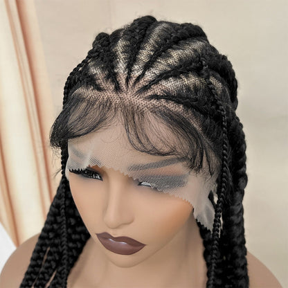 100% Hand Full Lace Black Braided Cornrow Boxer Braids