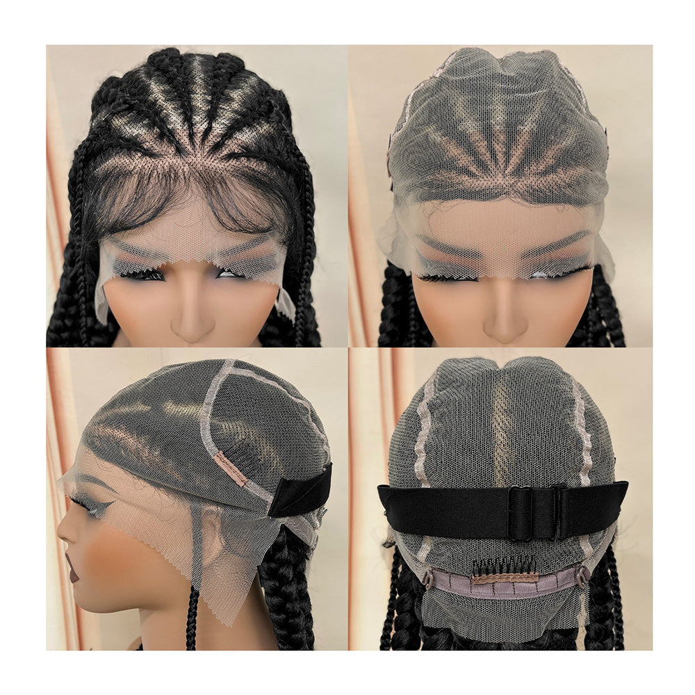 100% Hand Full Lace Braided Cornrow Boxer Braids Black