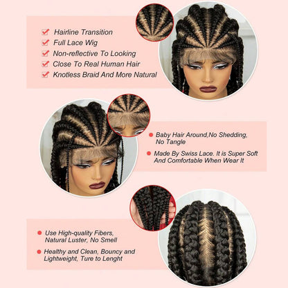 Full Lace 100% Hand Braided Cornrow Boxer Braids Black