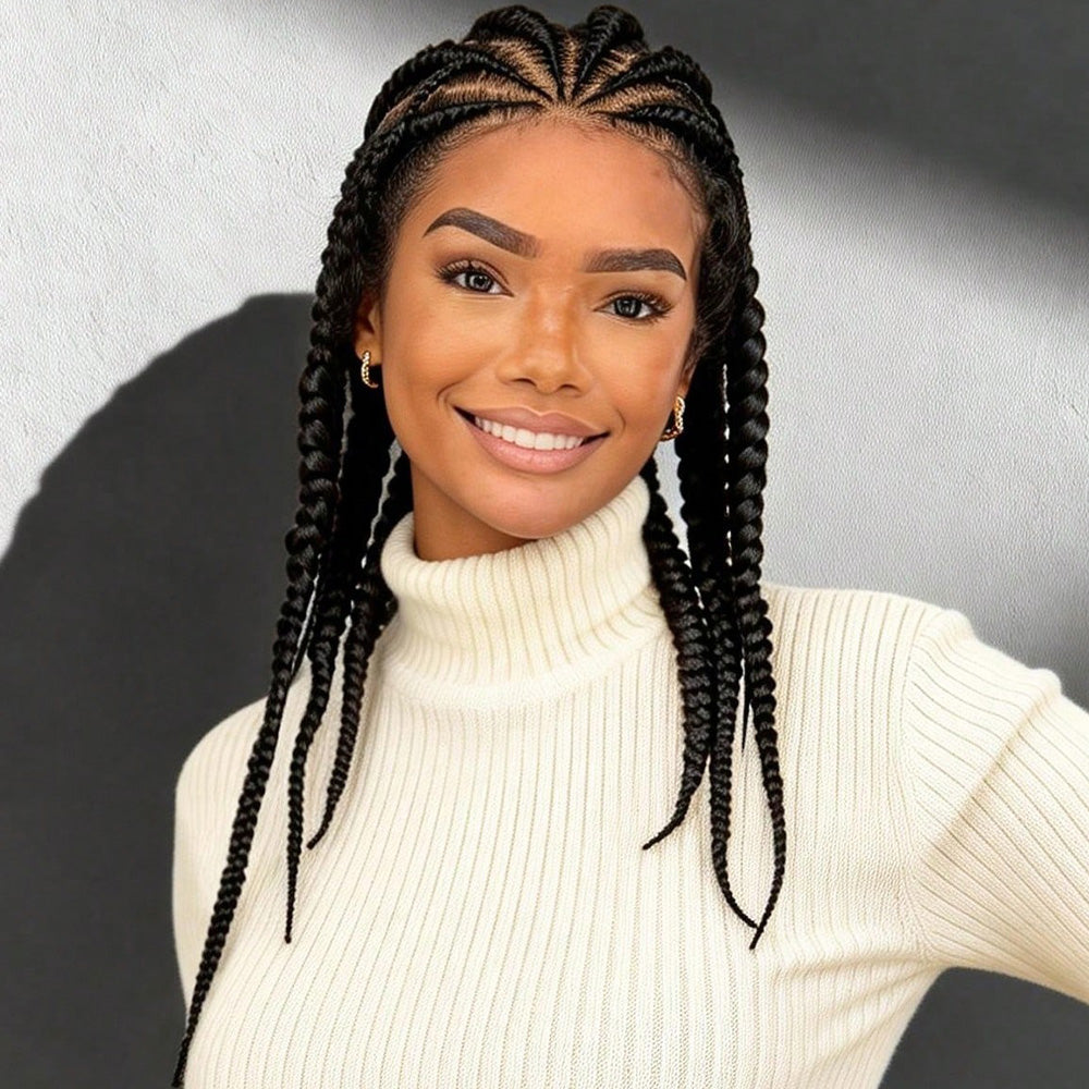 Black Full Lace 100% Hand Braided Cornrow Boxer Braids