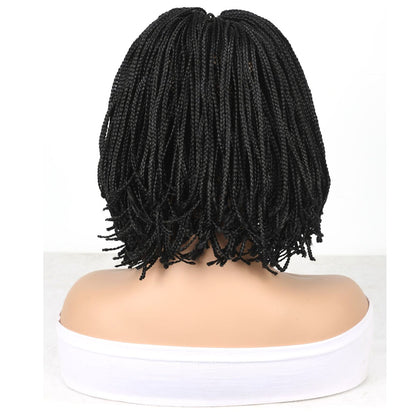 Short Black Bob Lace Front Micro Braided Wig 12 Inch 