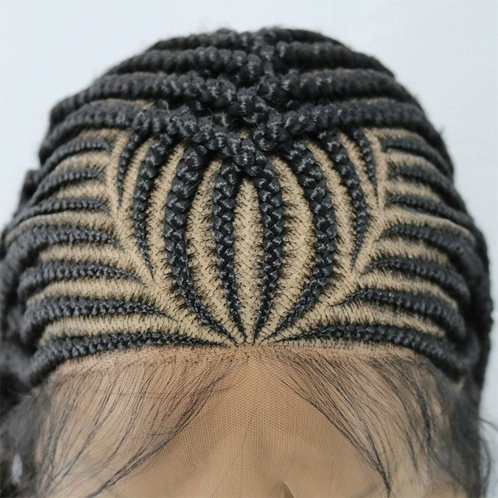 13x7 Lace Front Black Straight Back Cornrow Braided Wig