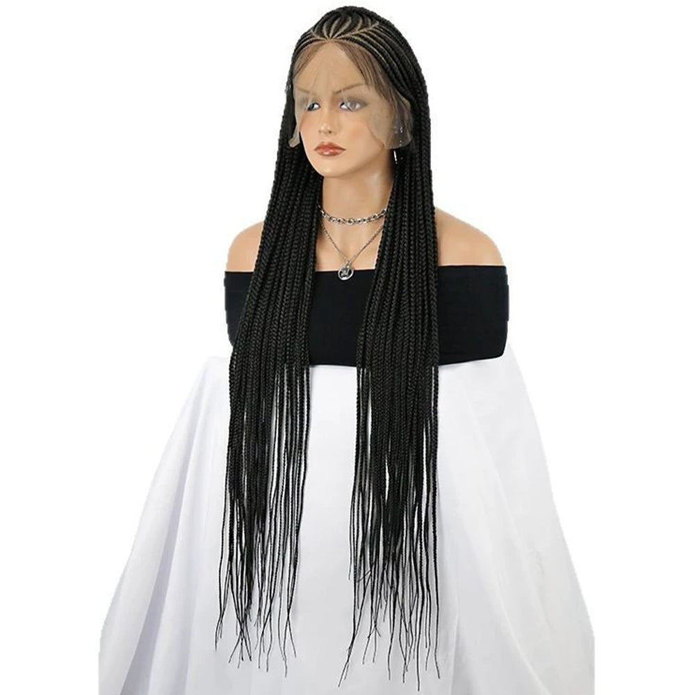 13x7 Lace Front Black Straight Back Cornrow Braided Wig