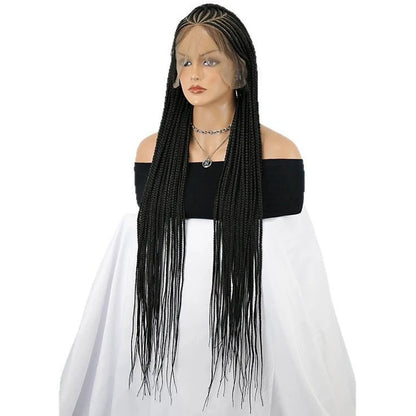 13x7 Lace Front Black Straight Back Cornrow Braided Wig