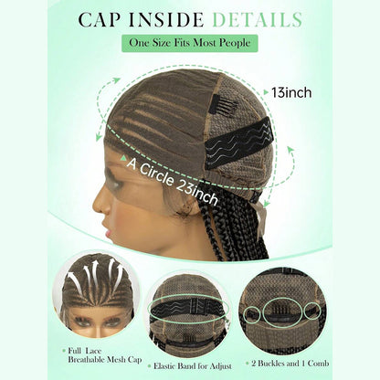 13x7 Lace Front Long Straight Back Cornrow Braided Wig Black