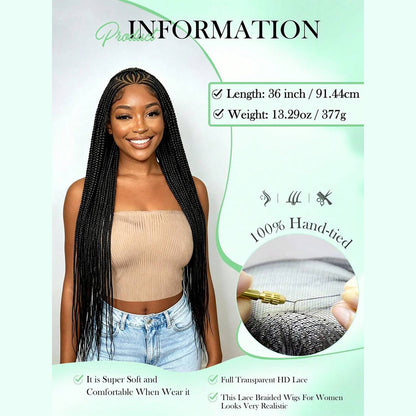Black Lace Front Long Straight Back Cornrow Braided Wig