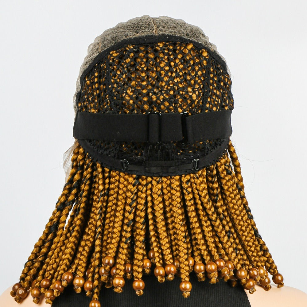 Lace Front Ombre Brown Short Bob Box Braided Wig with Beads 