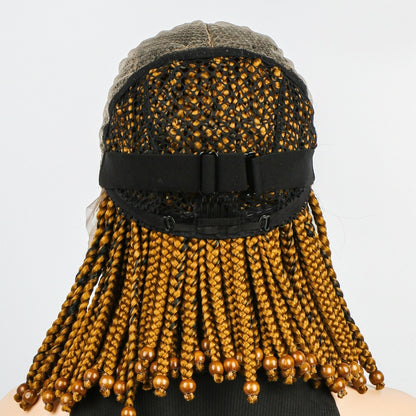 Lace Front Ombre Brown Short Bob Box Braided Wig with Beads 