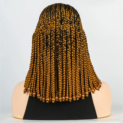 Ombre Brown Box Braided Bob Wig with Beads