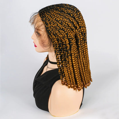 Lace Front Ombre Brown Cornrow Braided Bob Wig with Beads