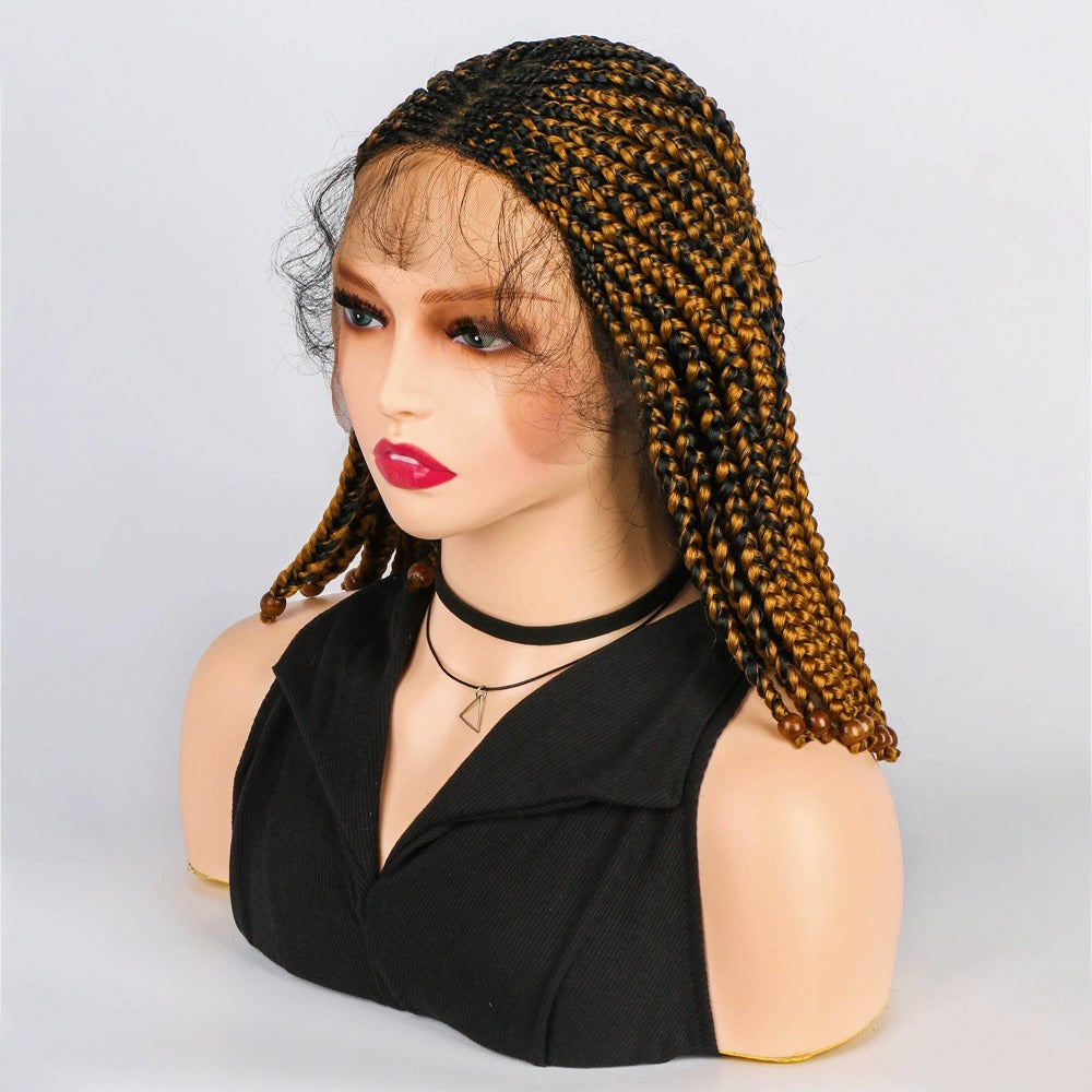 Lace Front Ombre Cornrow Braided Bob Wig with Beads
