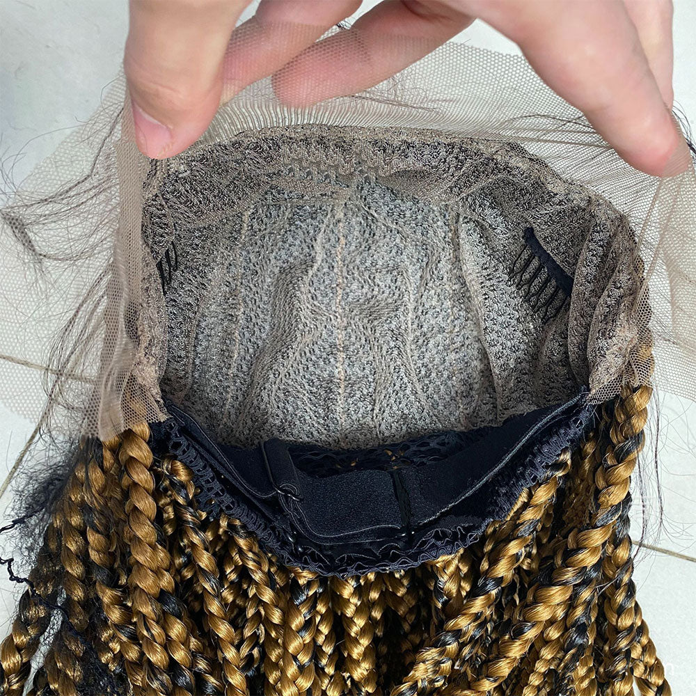 13x9 Lace Front Ombre Brown Cornrow Braided Bob Wig Detail