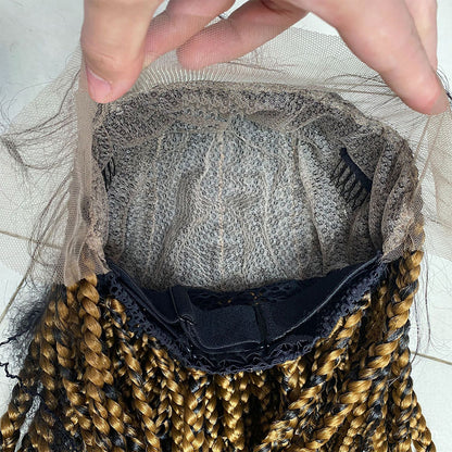 13x9 Lace Front Ombre Brown Cornrow Braided Bob Wig Detail