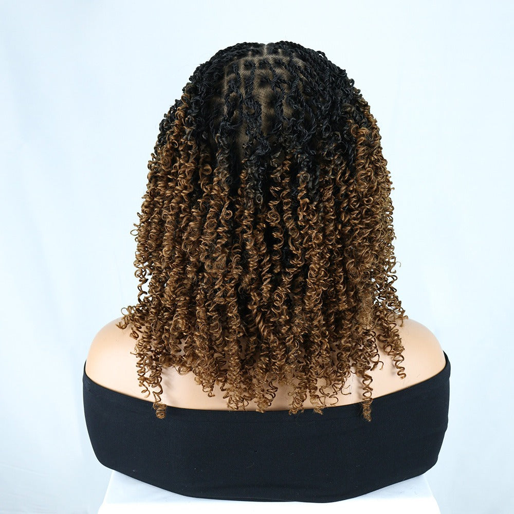 14" Full Lace Ombre Brown Boho Micro Twist Bob Wig