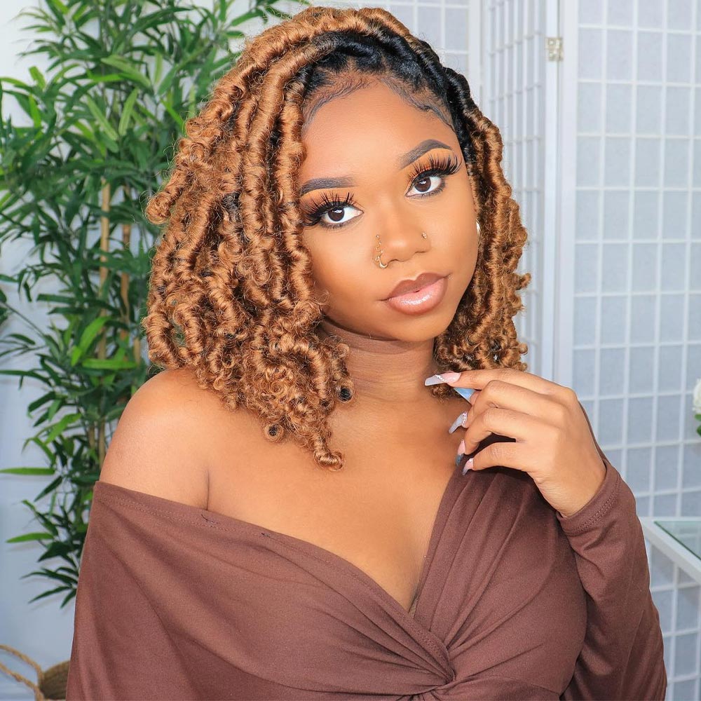 16 Inch Short Ombre Soft Faux Locs Wig Curly Ends