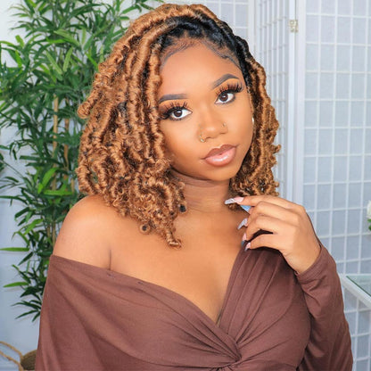 16 Inch Short Ombre Soft Faux Locs Wig Curly Ends
