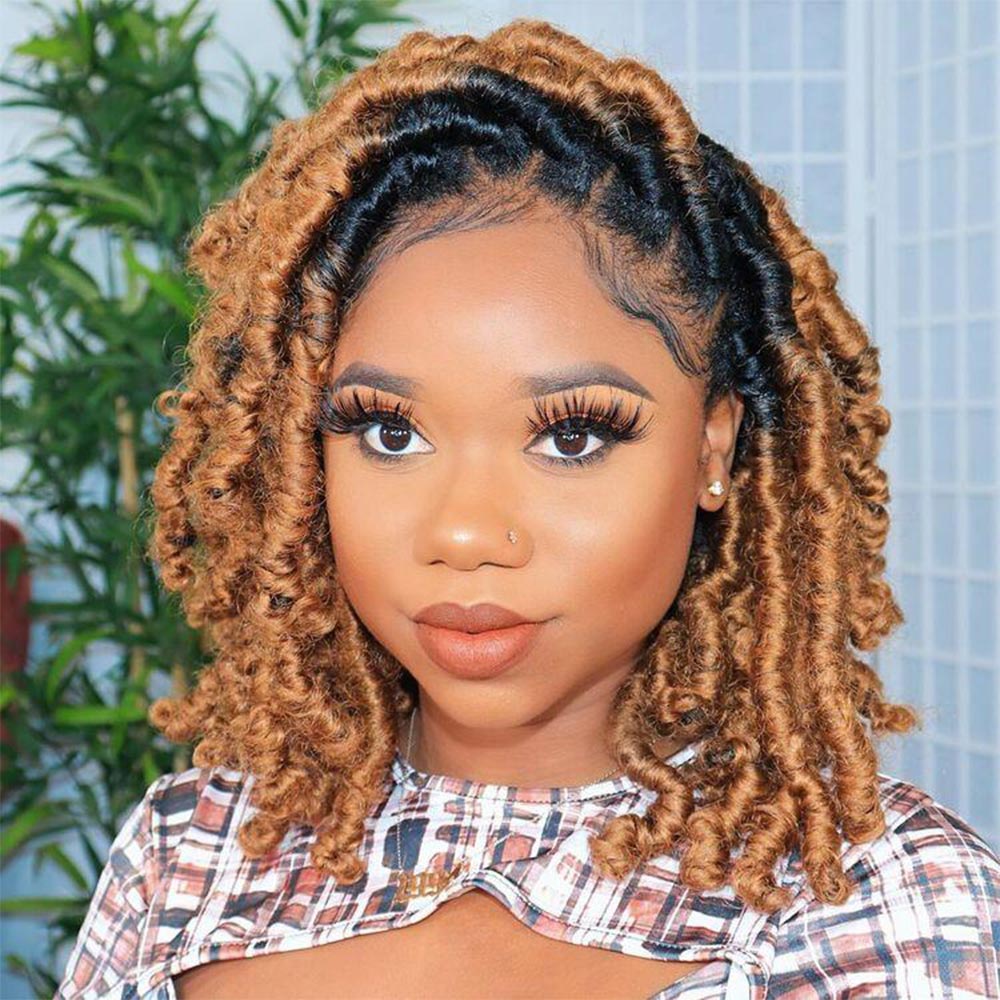 Short Ombre Goddess Faux Locs Wig Curly Ends