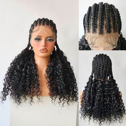 26" Black Full Lace Hand Braided Boho Cornrow Curly Wig