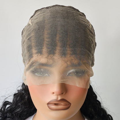 Black 26" Full Lace Hand Braided Boho Cornrow Curly Wig