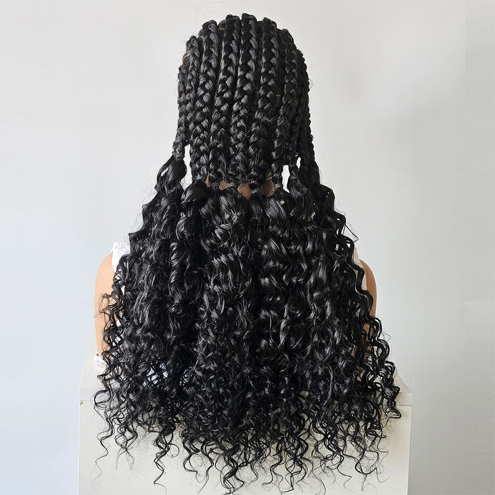 Full Lace Hand Braided Boho Cornrow Curly Wig 26" 