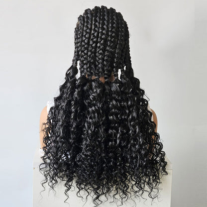 Full Lace Hand Braided Boho Cornrow Curly Wig 26" 