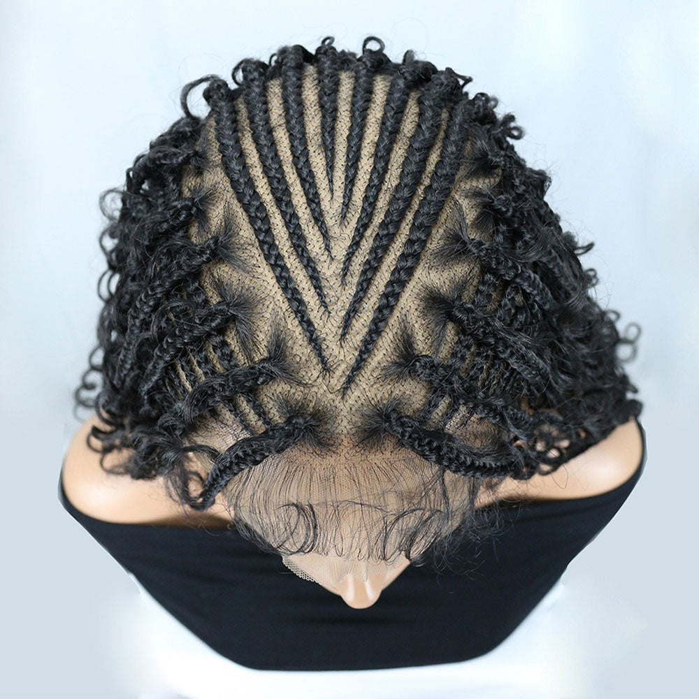 30" Full Lace V-Part Feed In Boho Braids Wig Black 