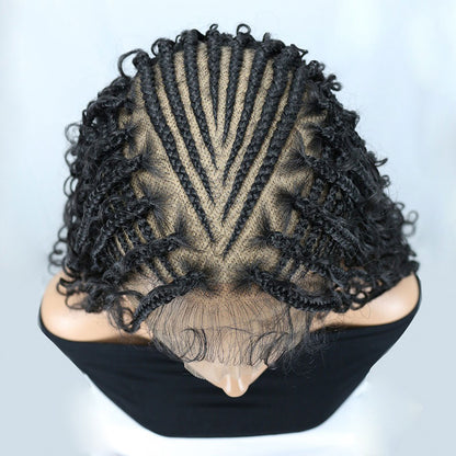 30" Full Lace V-Part Feed In Boho Braids Wig Black 