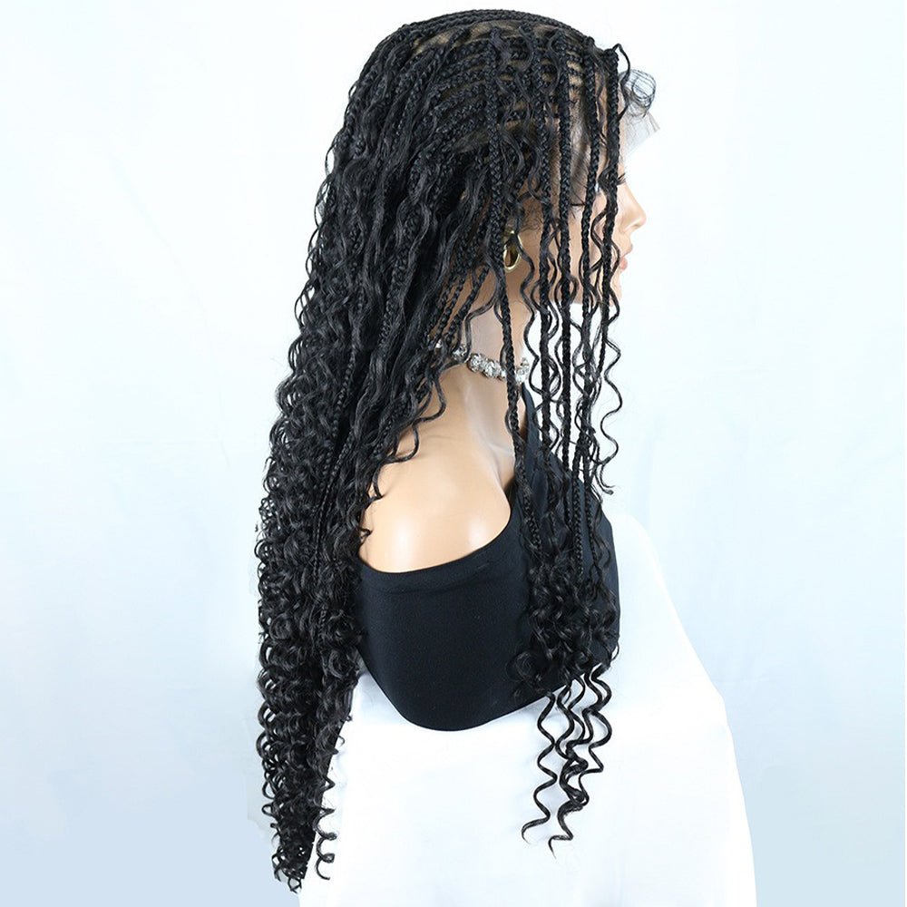 Black 30" Full Lace V-Part Feed In Boho Braids Wig